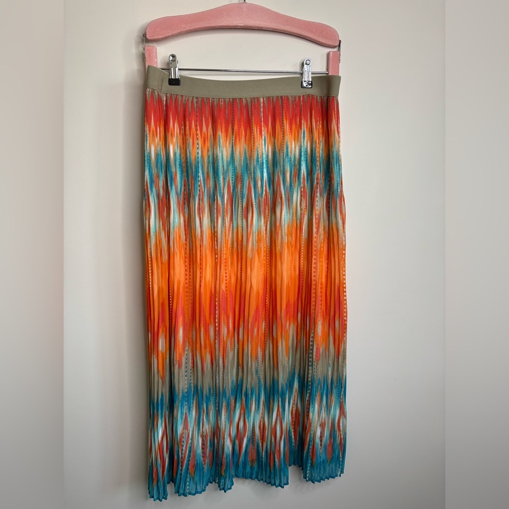#445 Ruby Rd. Vibrant Orange and Blue Midi Boho Skirt